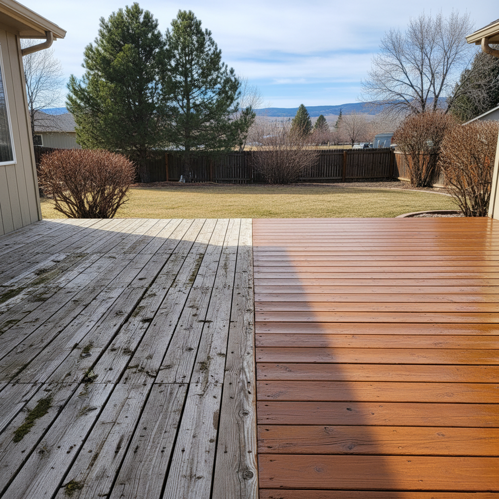 Completed deck staining work at a residential property in Yakima, WA