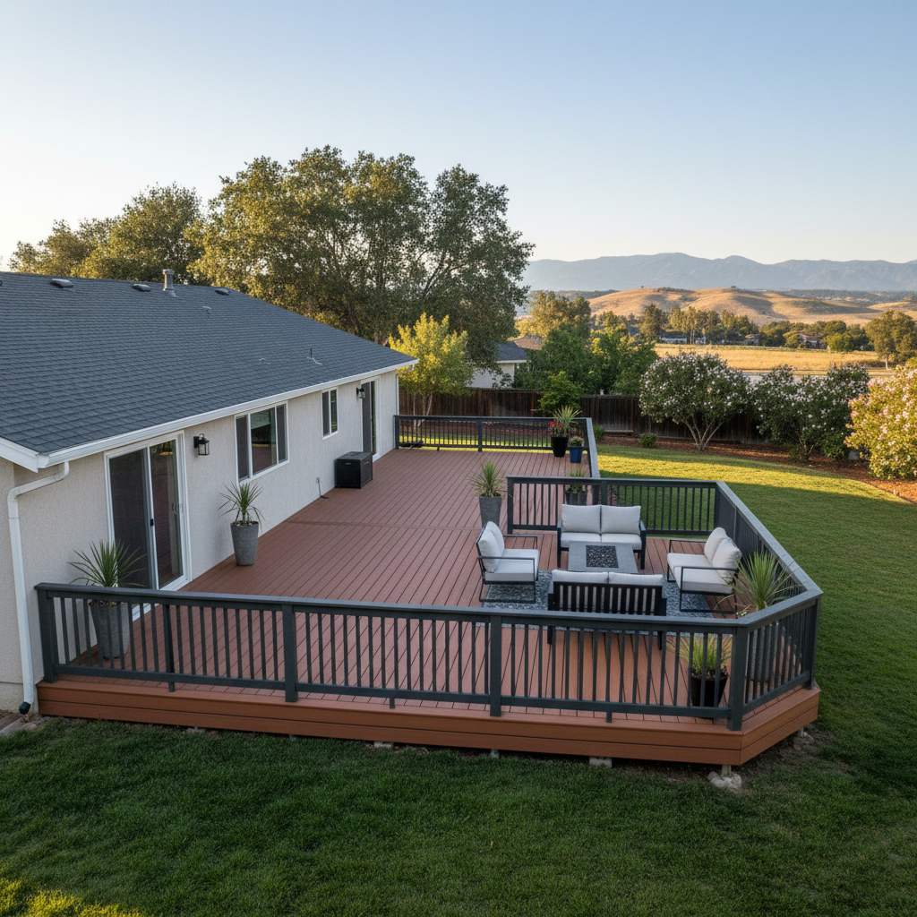 Completed composite decks work at a residential property in Modesto, CA