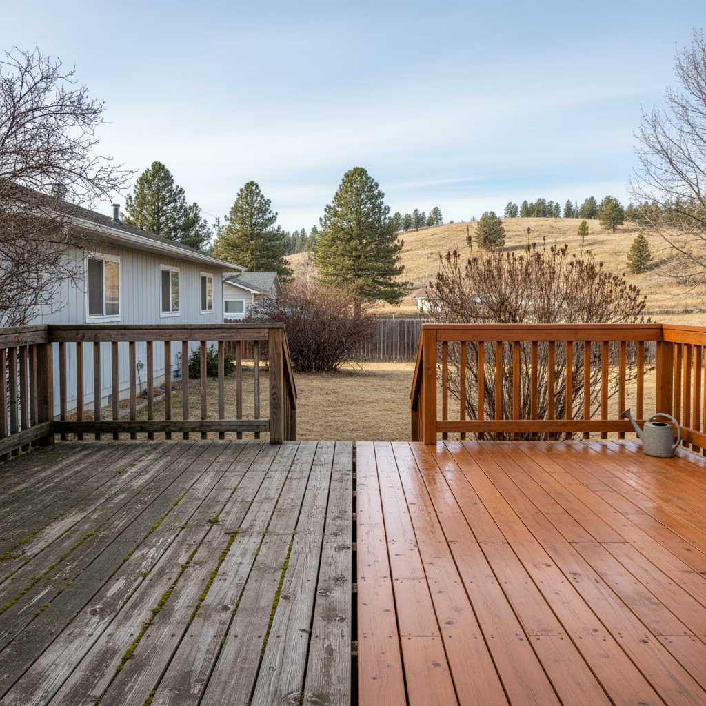 Completed deck staining work at a residential property in Yakima, WA