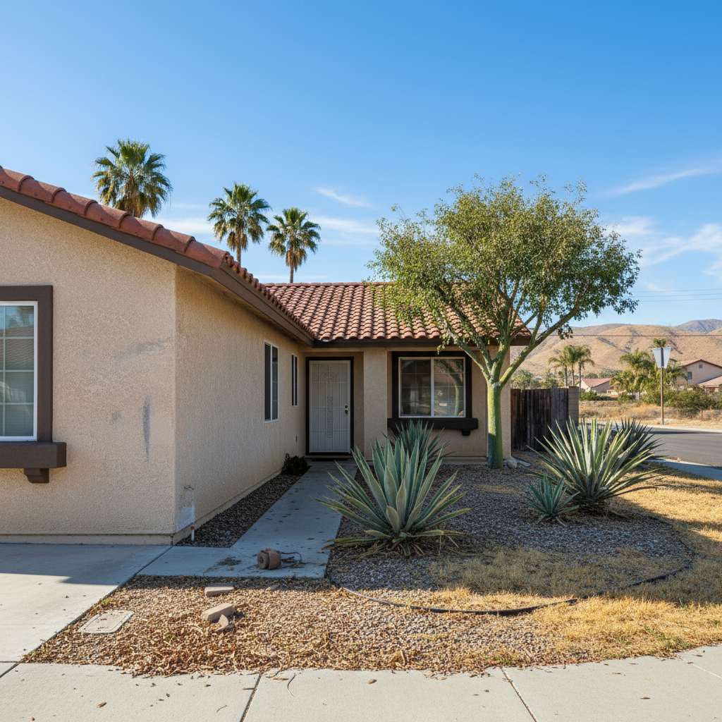 Completed stucco repair work at a residential property in Hemet, CA