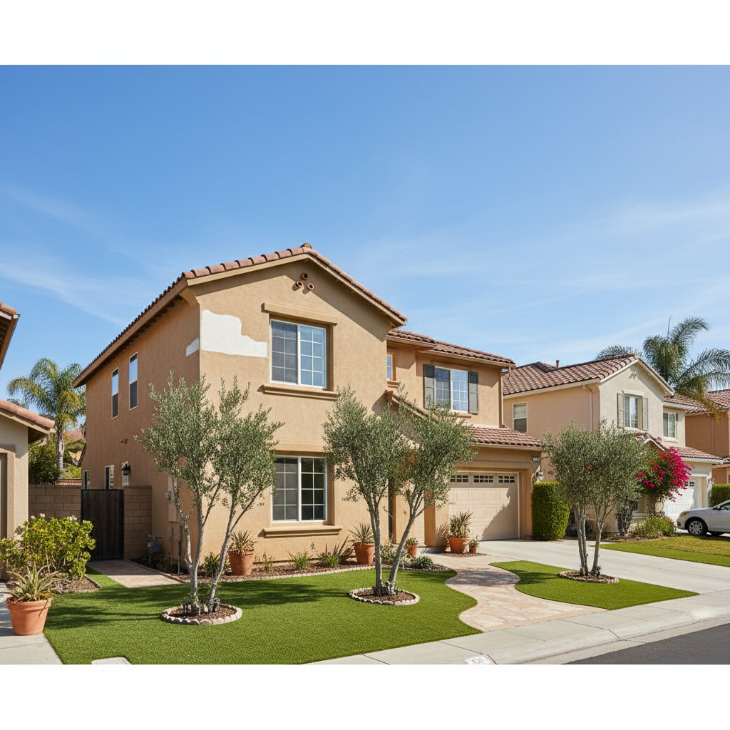 Completed stucco repair work at a residential property in Irvine, CA
