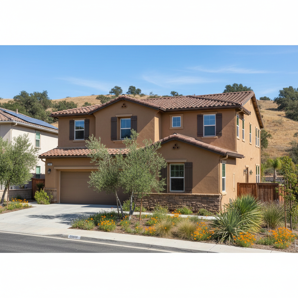Completed stucco painting work at a residential property in Walnut, CA