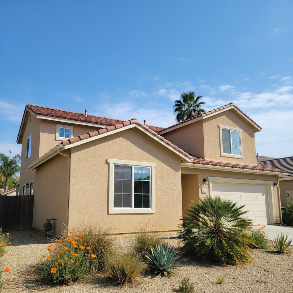 Completed stucco installation work at a residential property in Garden Grove, CA