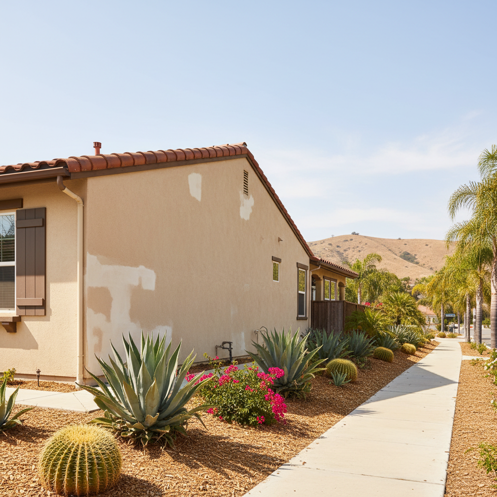 Completed stucco repair work at a residential property in Irvine, CA