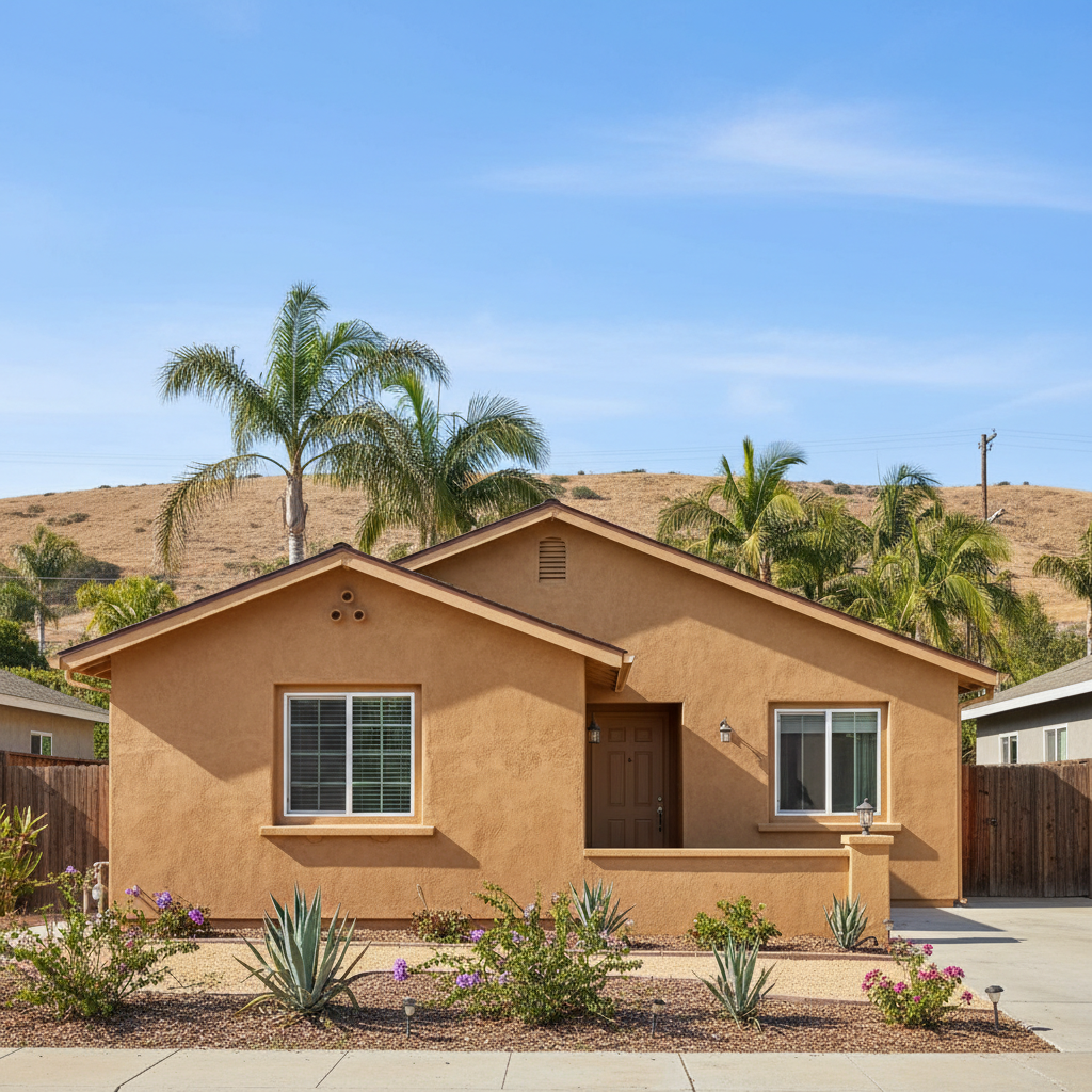 Completed stucco painting work at a residential property in Walnut, CA