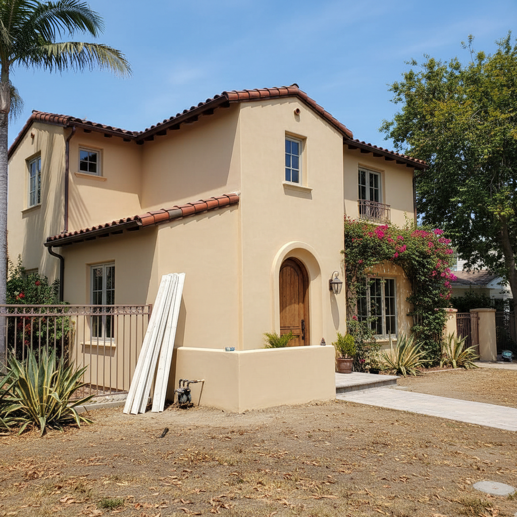 Completed stucco installation work at a residential property in Santa Monica, CA