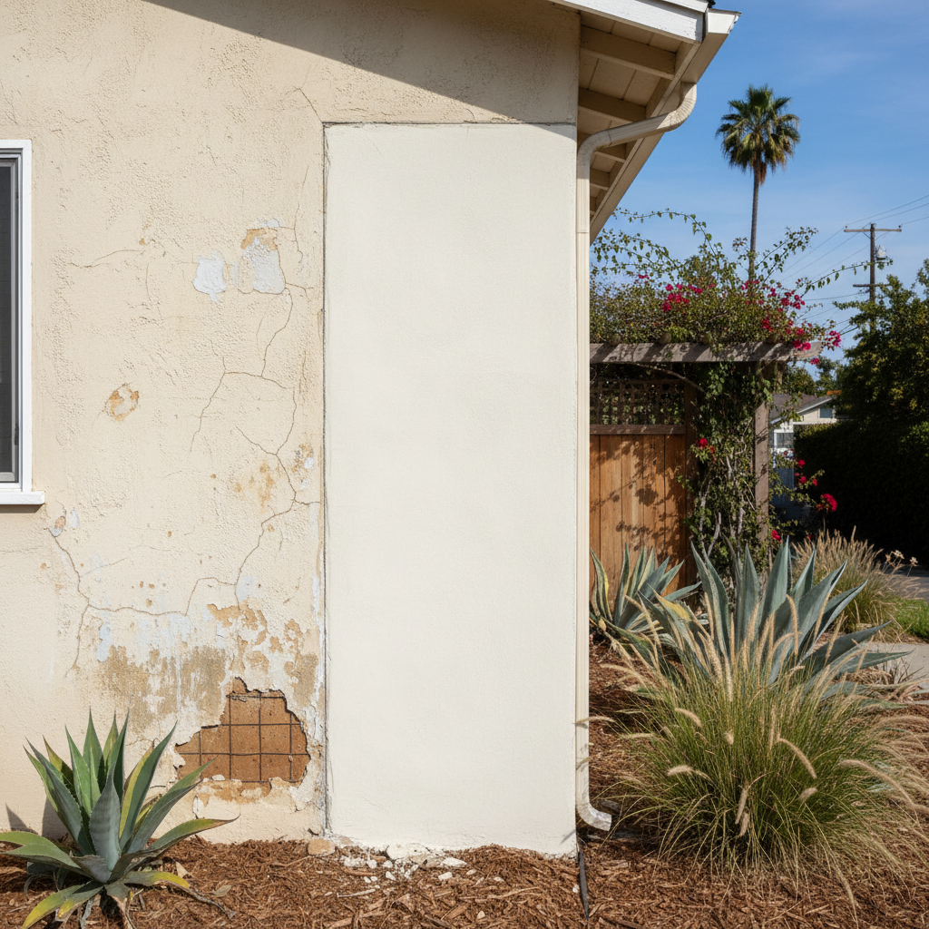 Completed stucco replacement work at a residential property in Long Beach, CA