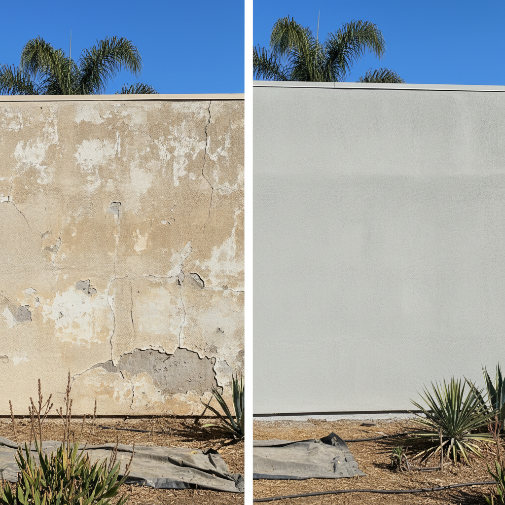 Completed stucco replacement work at a residential property in Long Beach, CA
