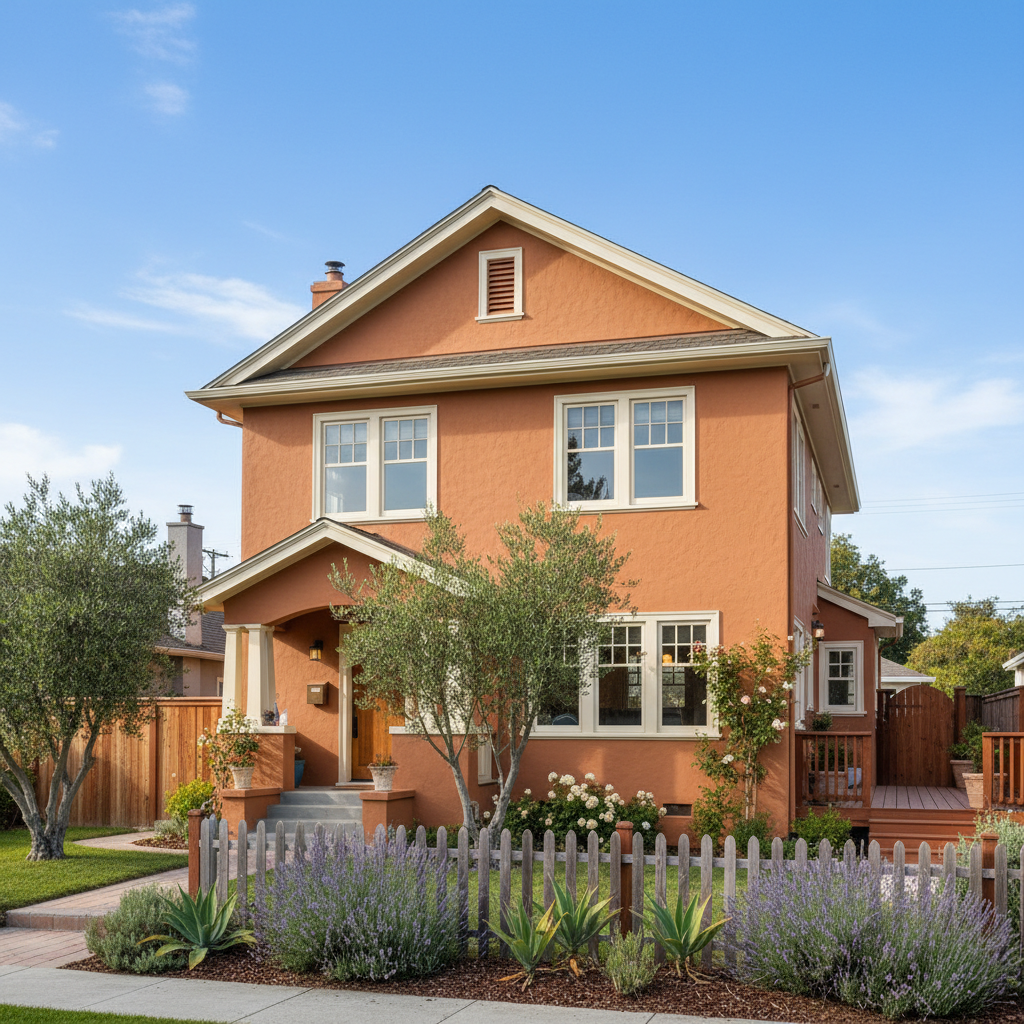 Completed stucco painting work at a residential property in San Mateo, CA