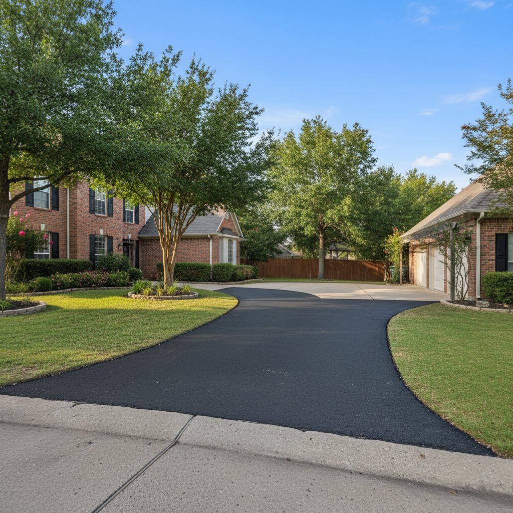 Completed asphalt repair work at a residential property in Fort Worth, TX