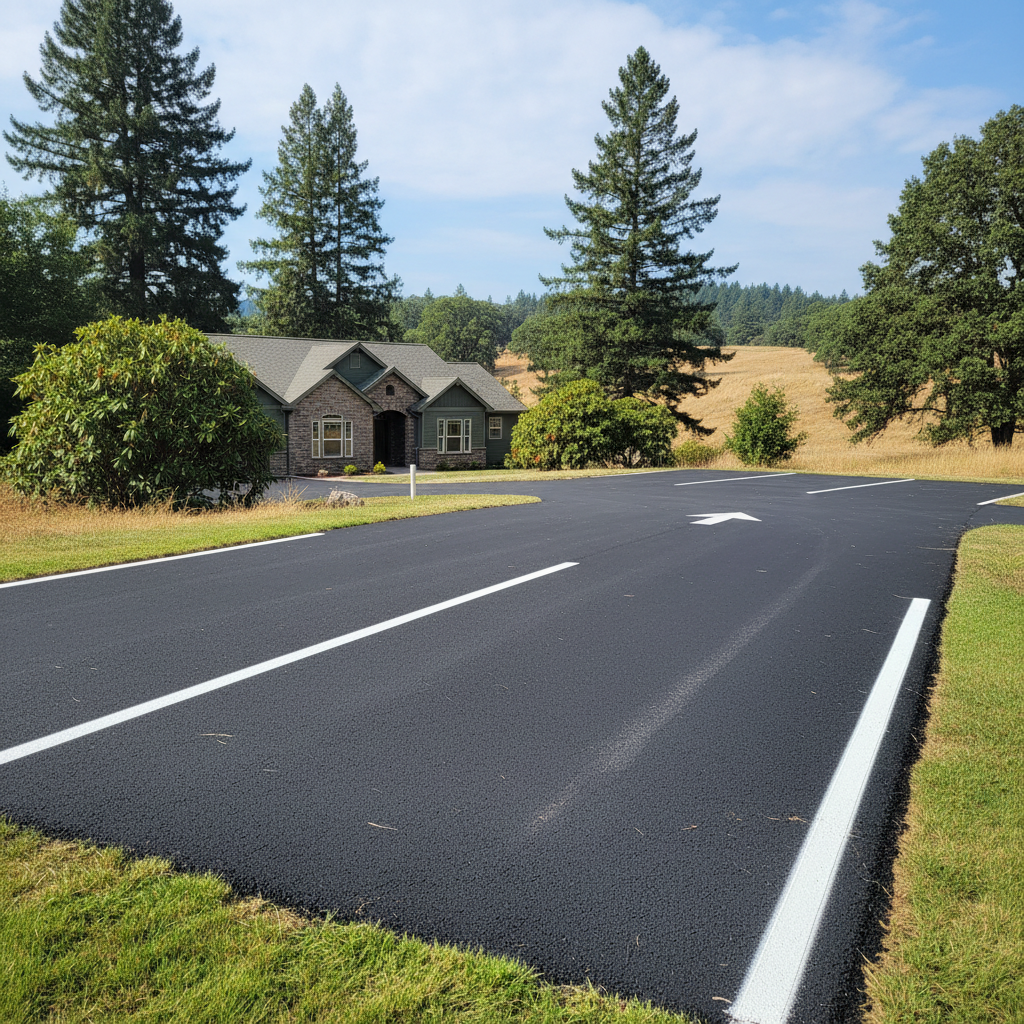 Completed asphalt striping work at a residential property in Eagle Point, OR