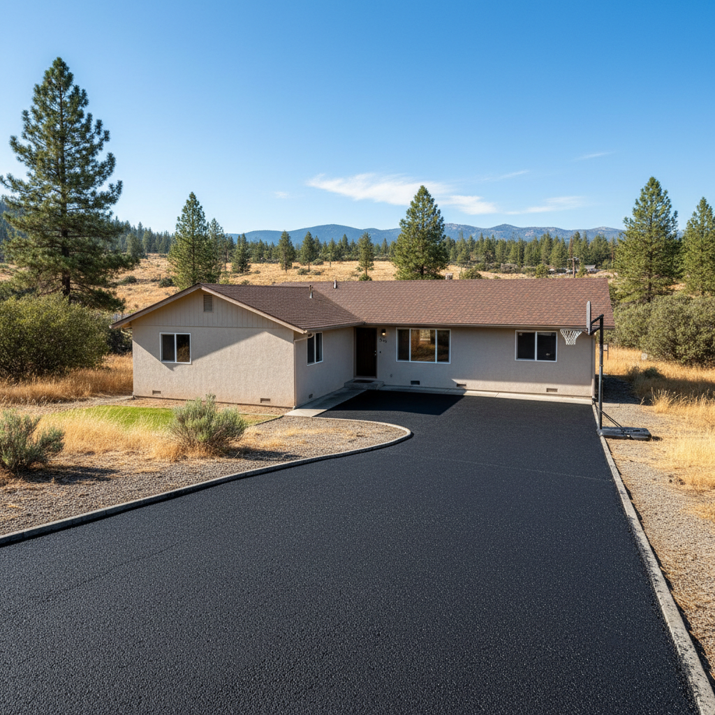 Completed asphalt sealcoating work at a residential property in Burney, CA