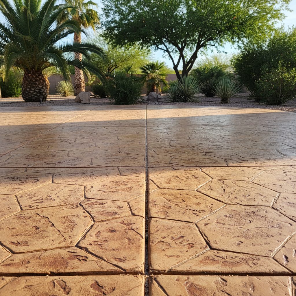 Completed stamped concrete work at a residential property in Laveen Village, AZ
