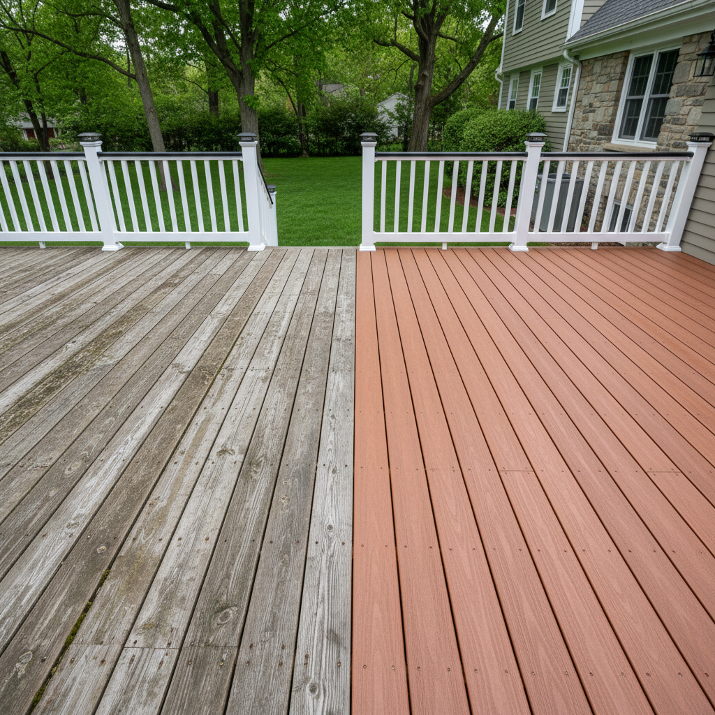 Completed deck construction work at a residential property in Brookline, MA