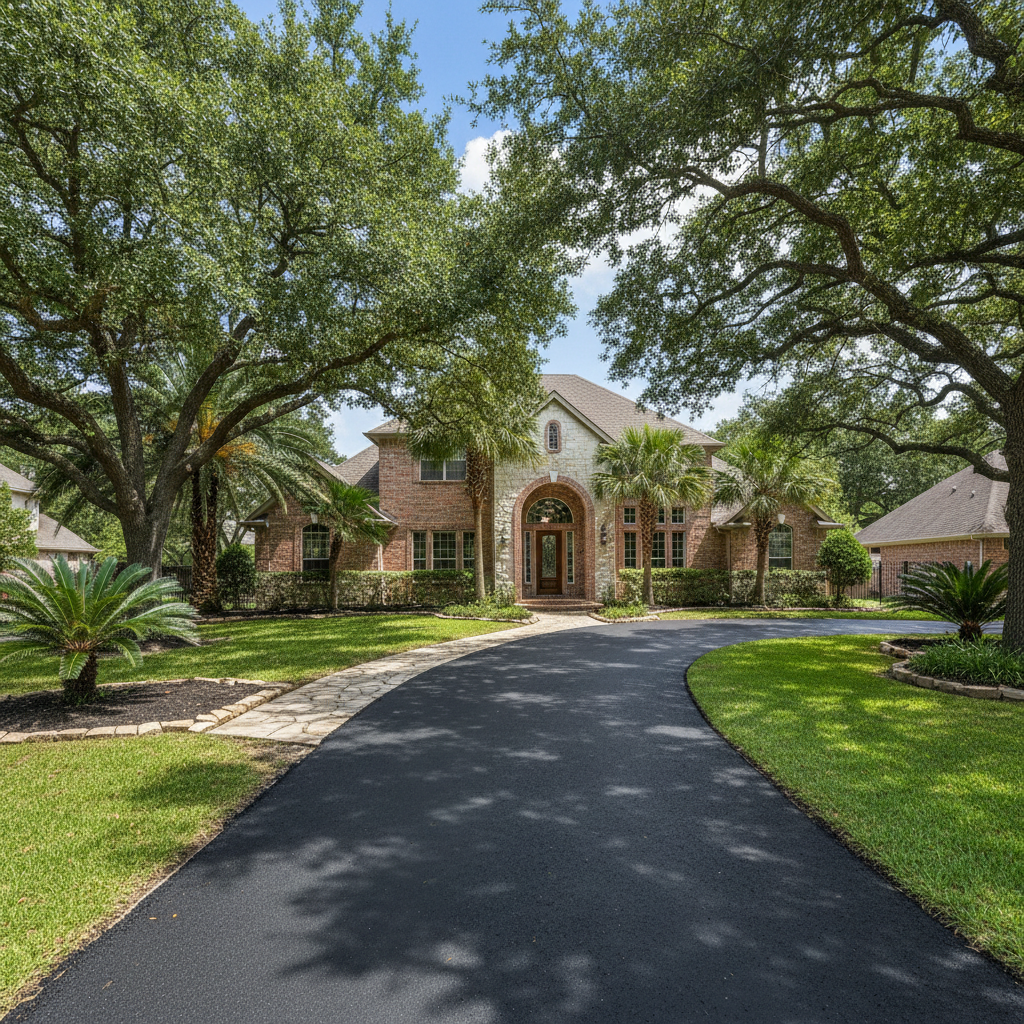 Completed driveway paving work at a residential property in Houston , TX