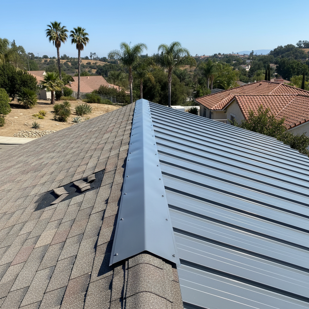 Completed metal roofing work at a residential property in Alhambra, CA
