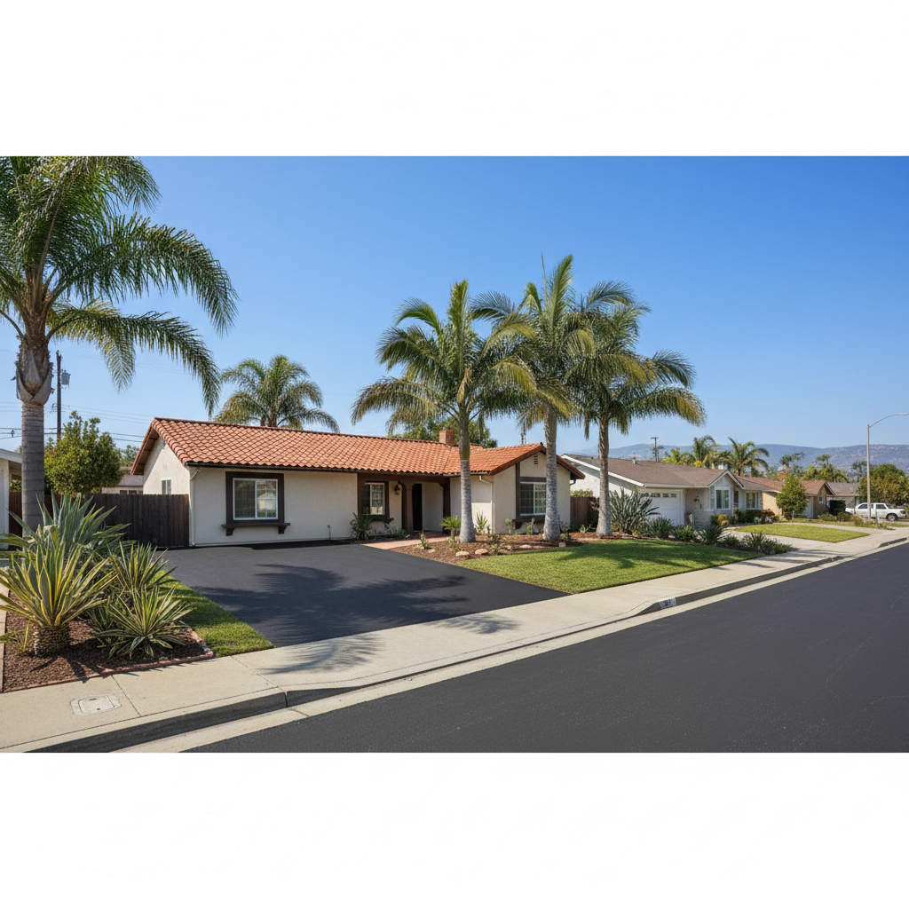 Completed driveway paving work at a residential property in Garden Grove, CA