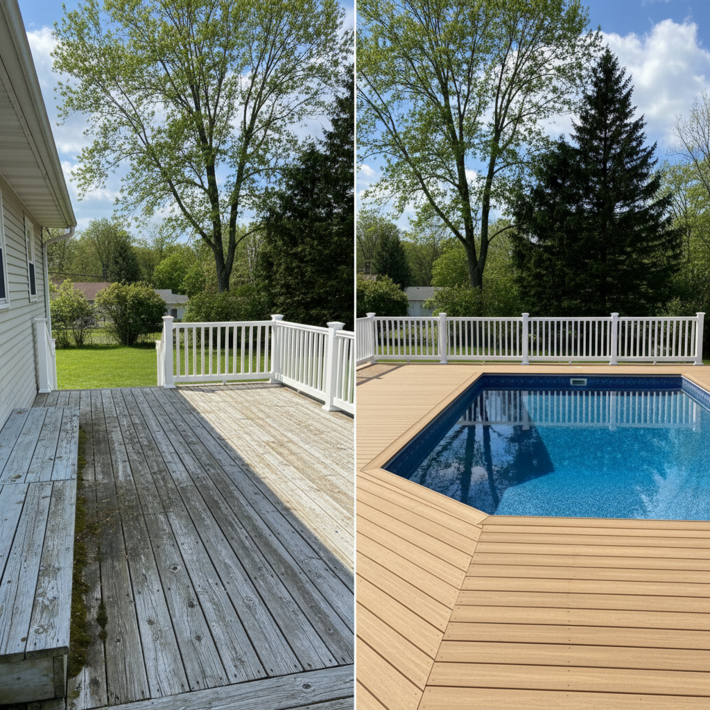 Completed pool decks work at a residential property in Woonsocket, RI