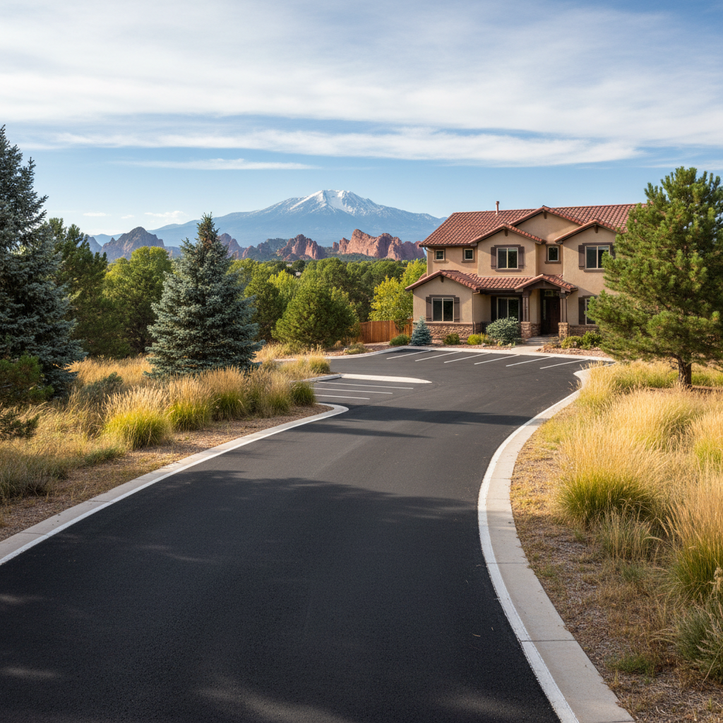 Completed asphalt striping work at a residential property in Colorado Springs, CO