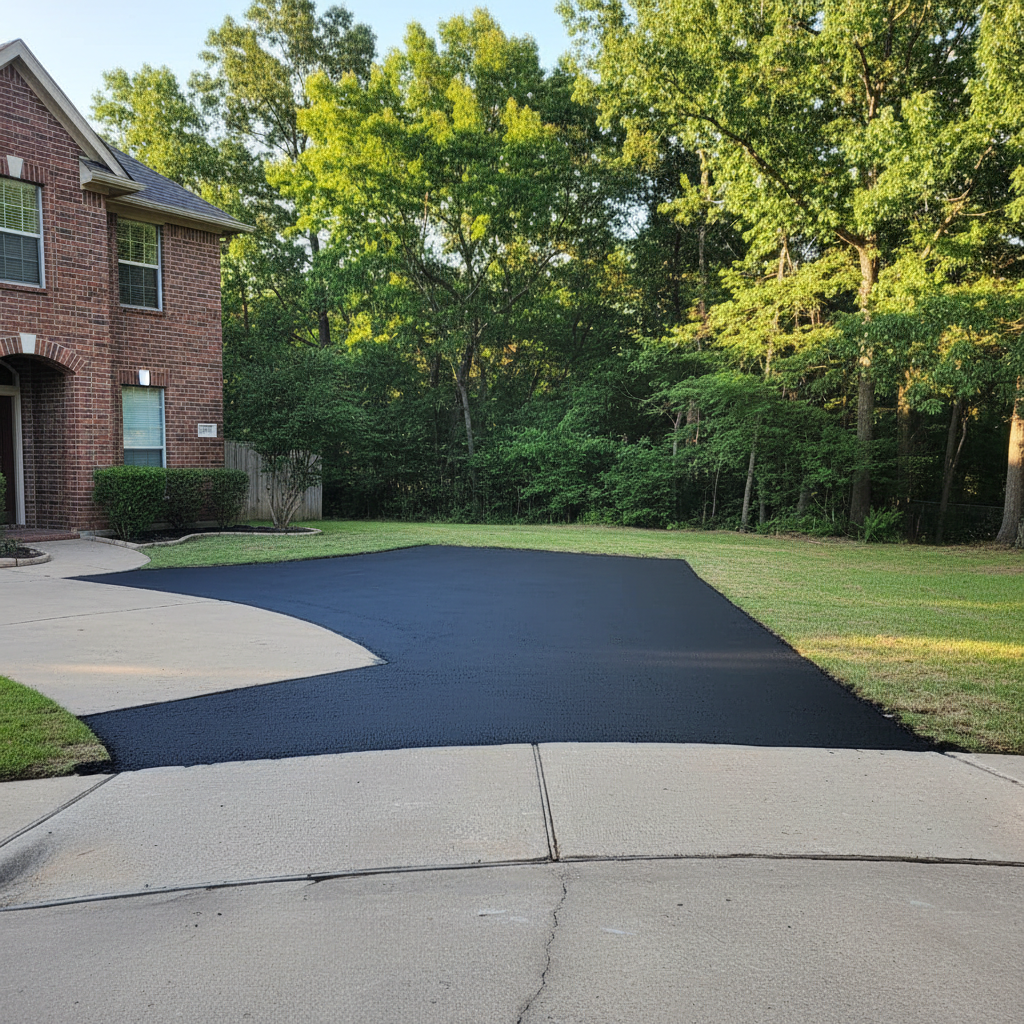 Completed asphalt repair work at a residential property in Dallas, TX