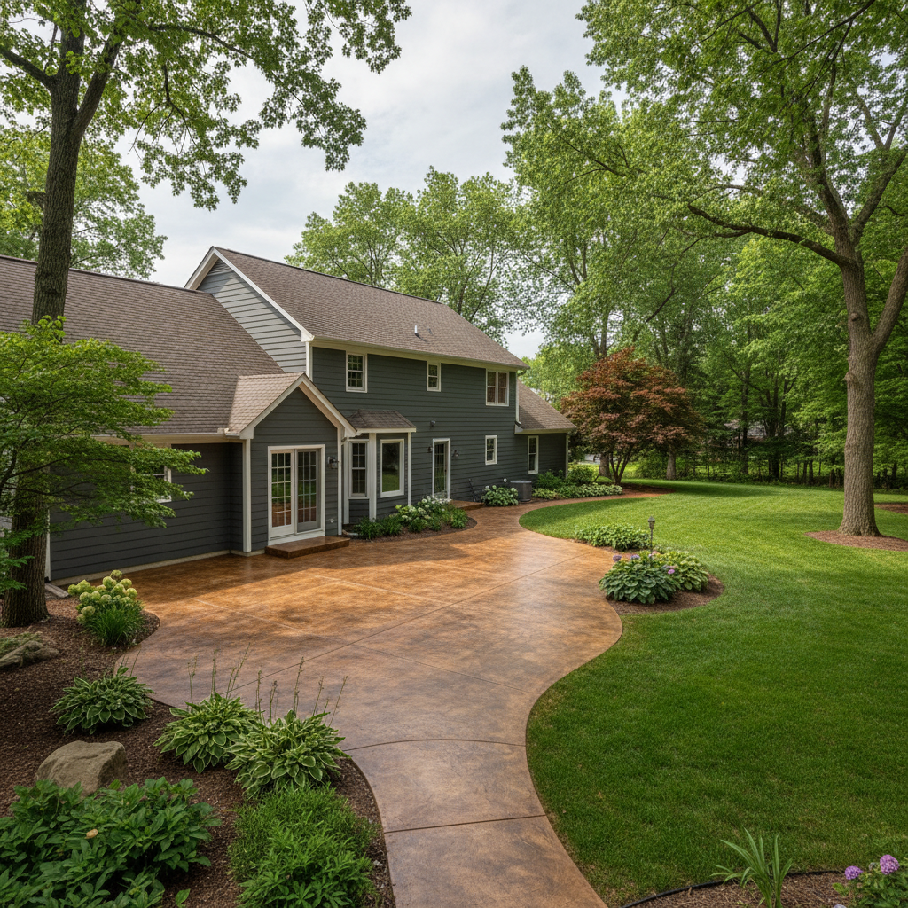 Completed concrete staining work at a residential property in Naperville, IL