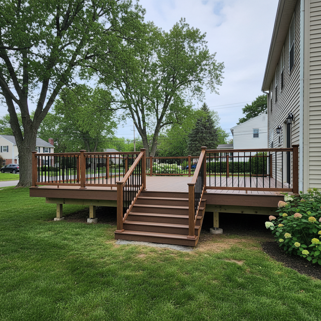 Completed deck railing installation work at a residential property in Woonsocket, RI
