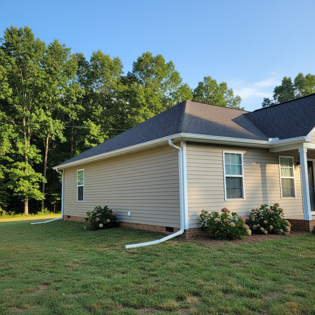 Completed gutter installation work at a residential property in Louisburg, NC