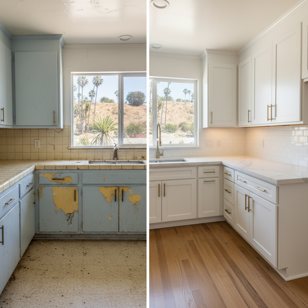 Completed cabinet installation work at a residential property in Long Beach, CA