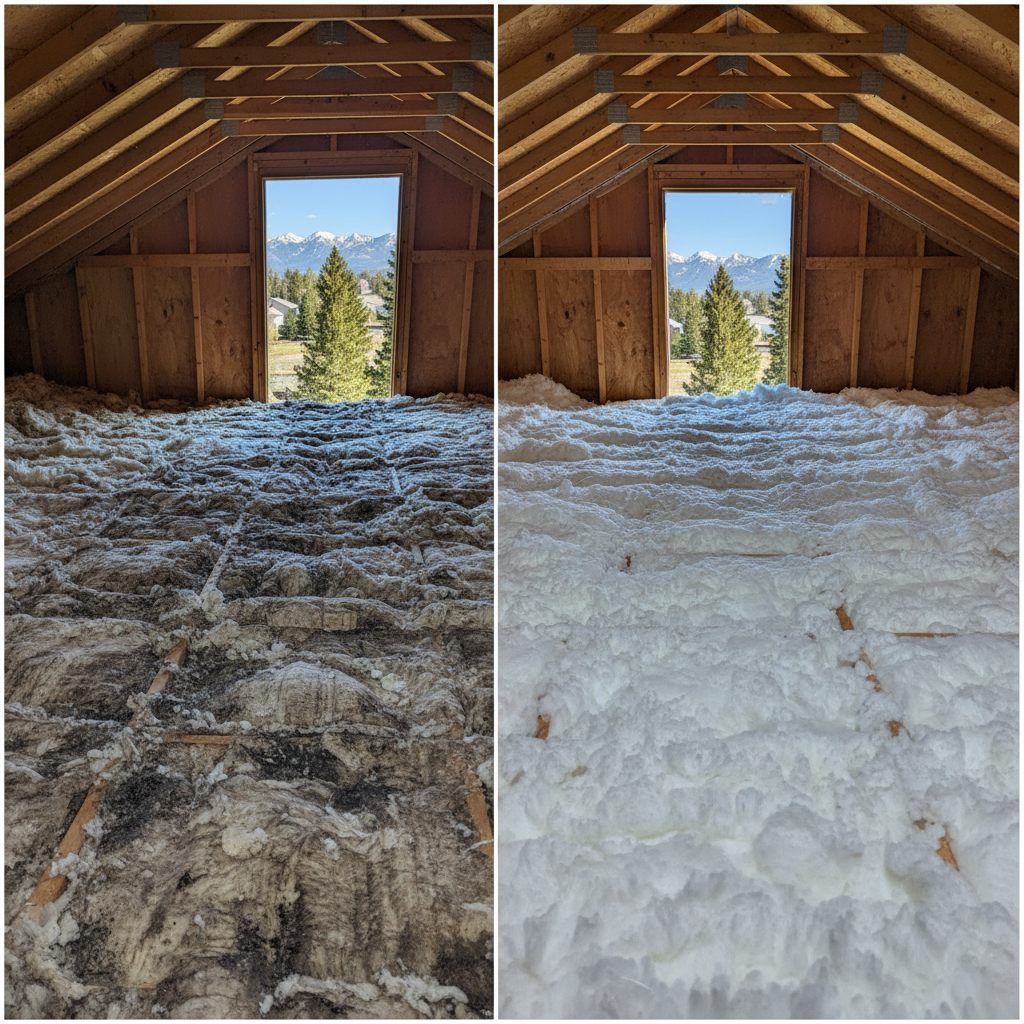 Completed attic insulation work at a residential property in Laurel, MT