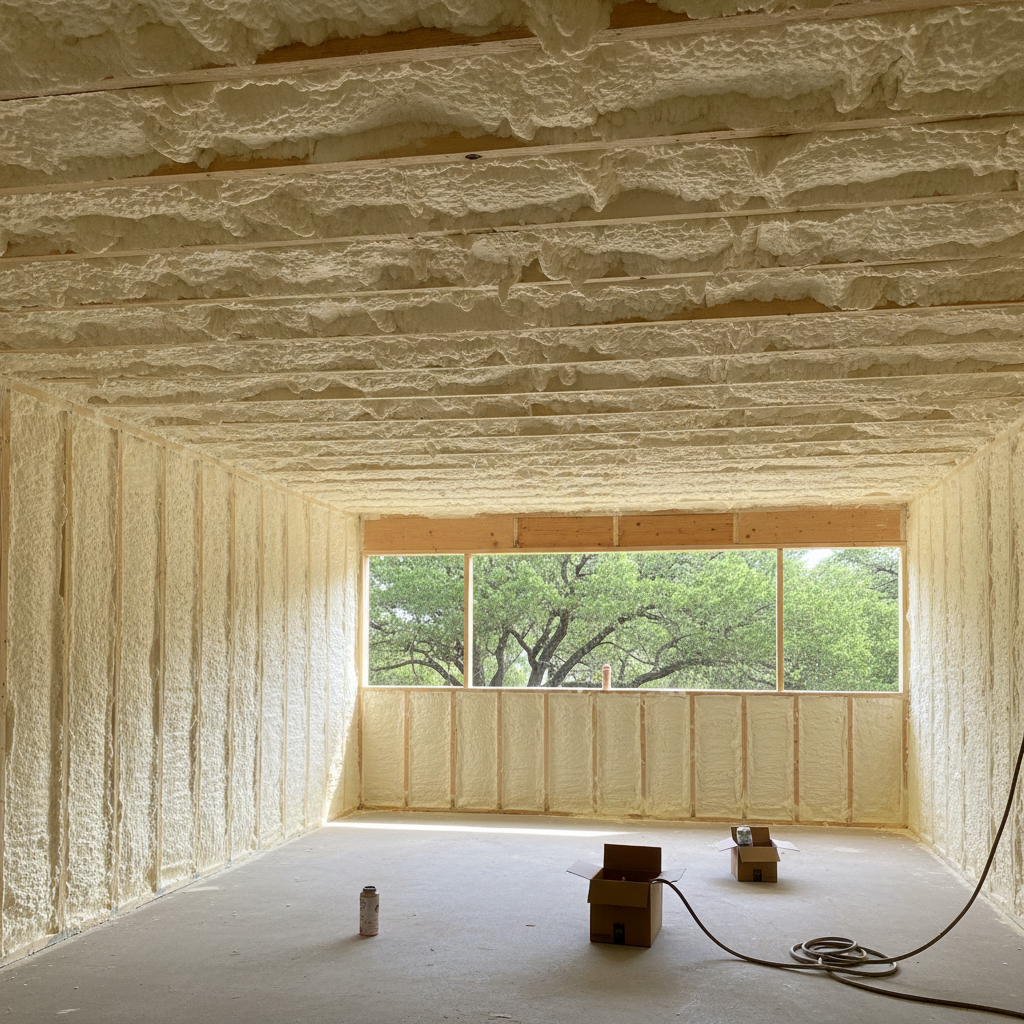 Completed basement insulation work at a residential property in Austin, TX
