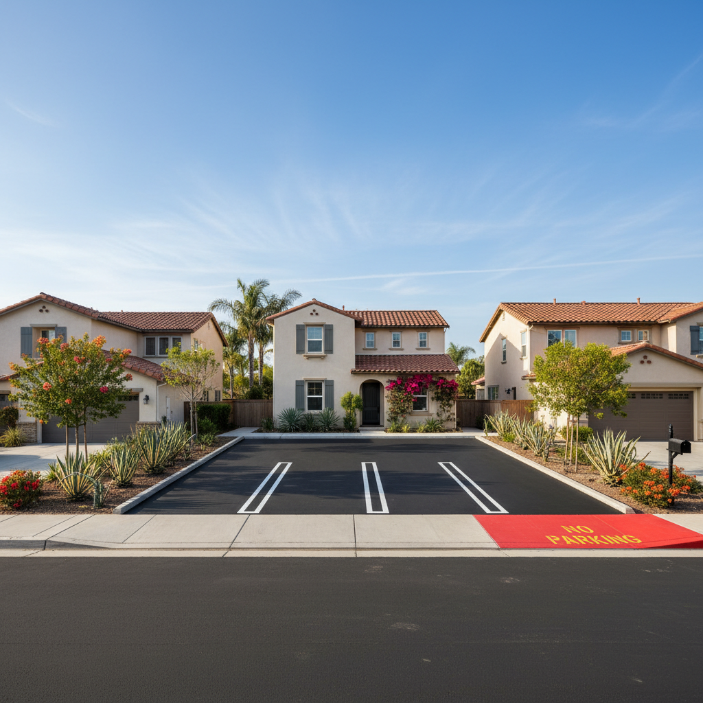 Completed asphalt striping work at a residential property in San Diego, CA