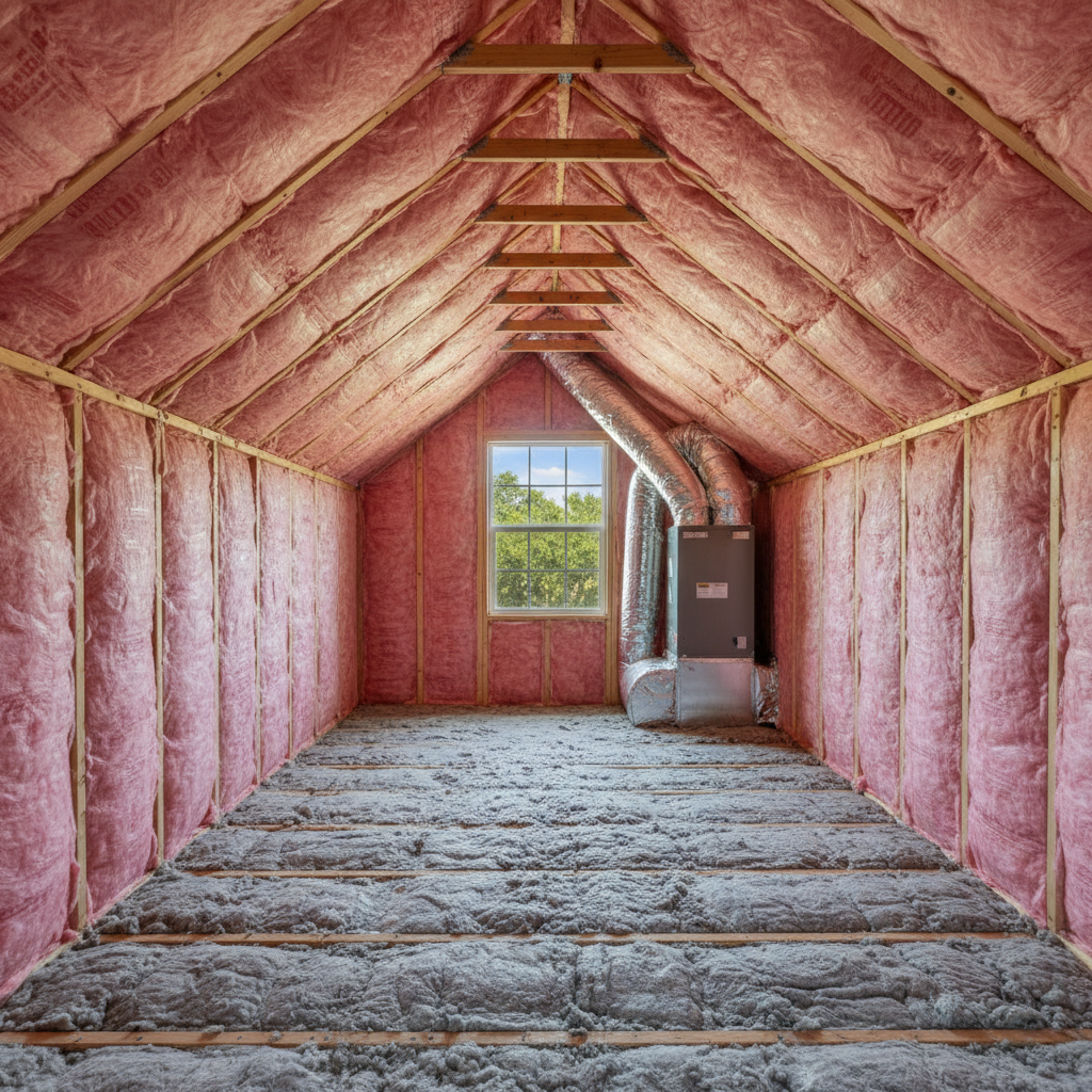 Completed batt insulation installation work at a residential property in Kyle, TX