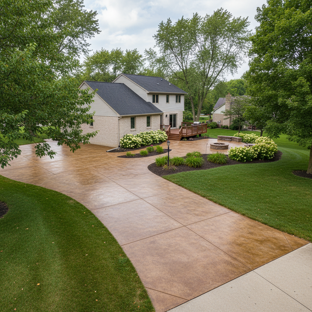 Completed concrete staining work at a residential property in Naperville, IL