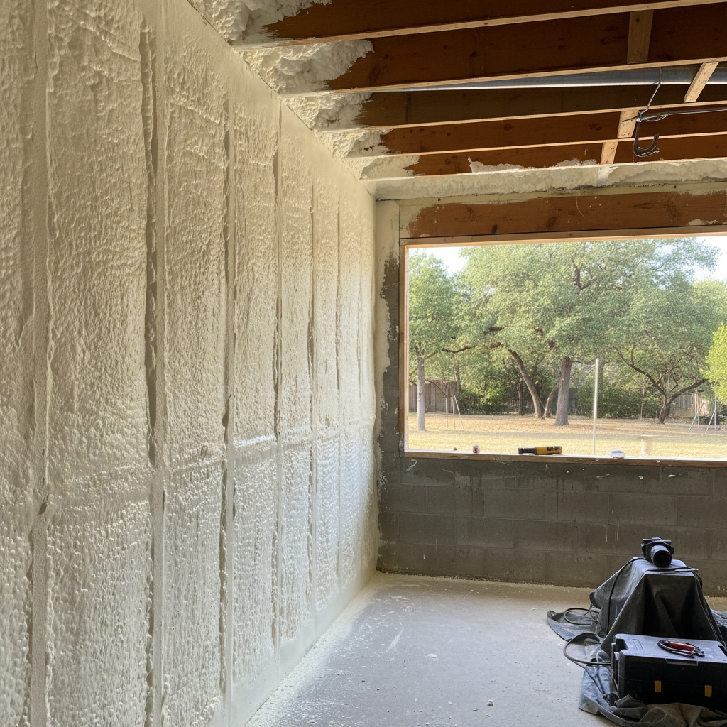 Completed basement insulation work at a residential property in Cedar Park, TX