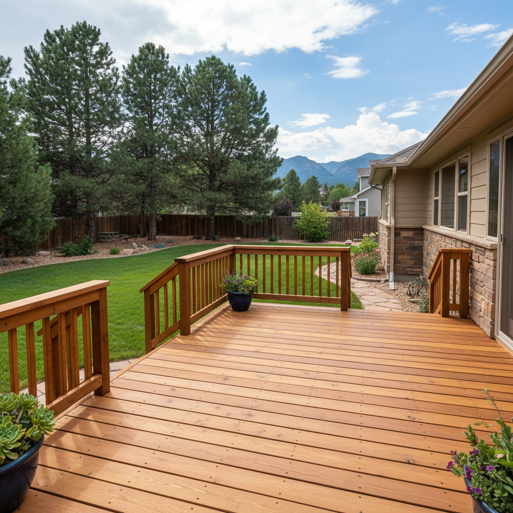 Completed wooden decks work at a residential property in Littleton, CO