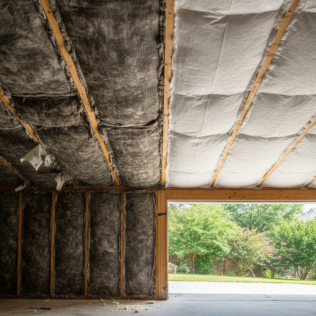 Completed garage insulation work at a residential property in Leander, TX
