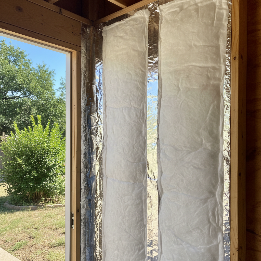 Completed shed insulation work at a residential property in Pflugerville, TX