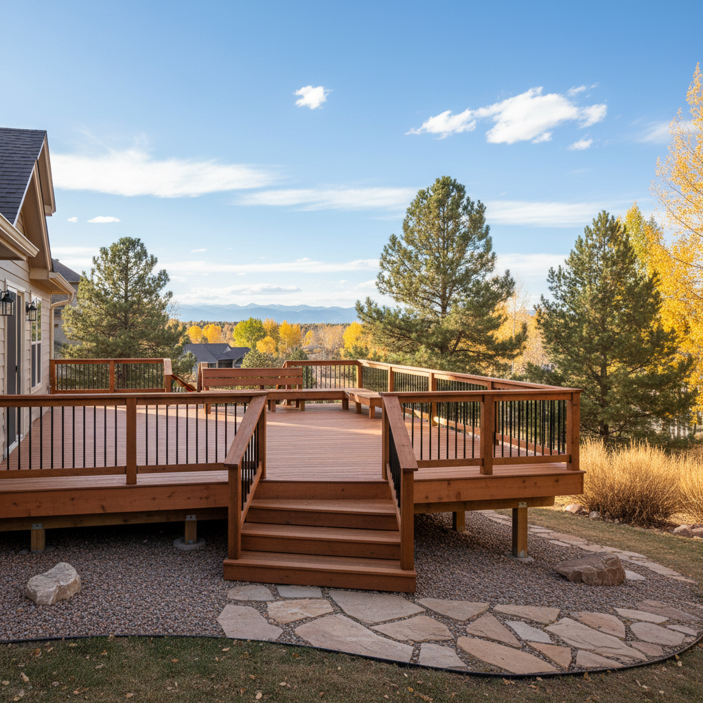 Completed wooden decks work at a residential property in Littleton, CO