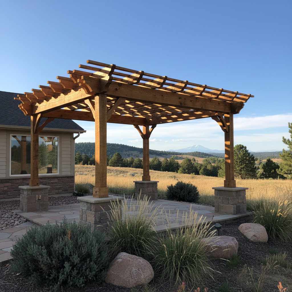 Completed pergola construction work at a residential property in Lakewood, CO