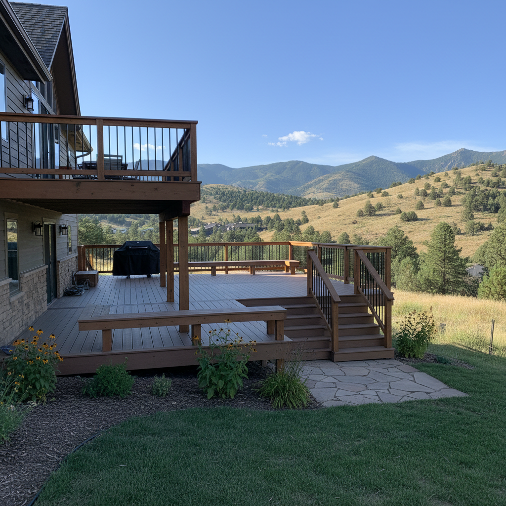 Completed deck construction work at a residential property in Golden, CO