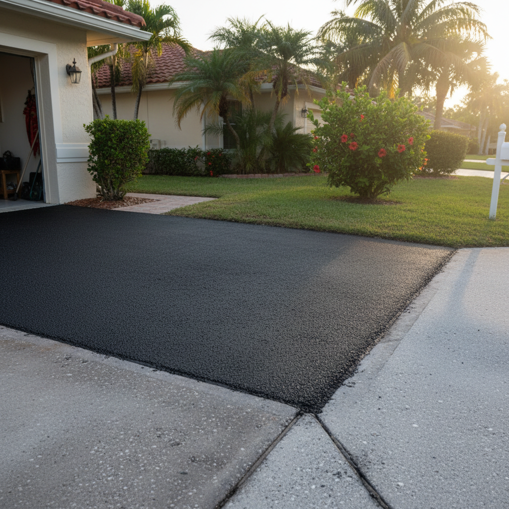 Completed asphalt repair work at a residential property in Bradenton, FL