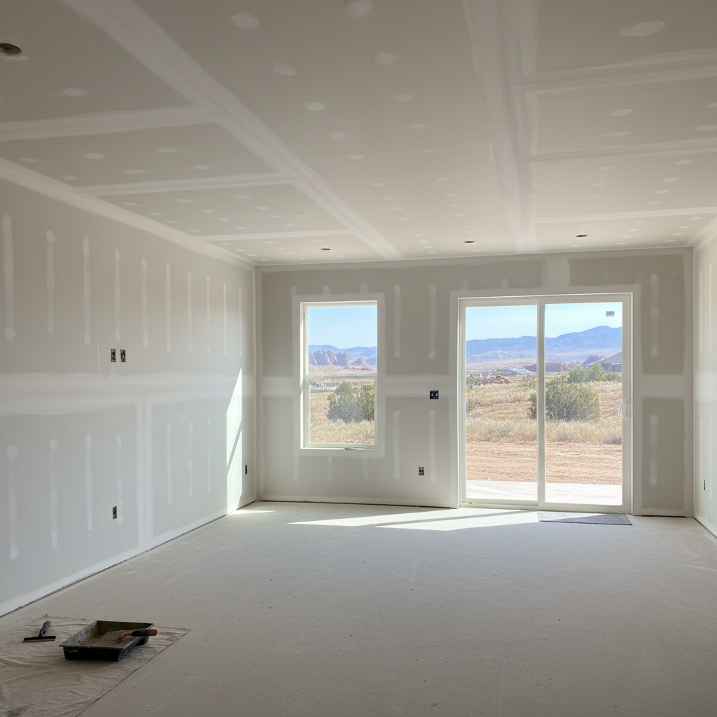 Completed drywall hanging work at a residential property in Lehi, UT