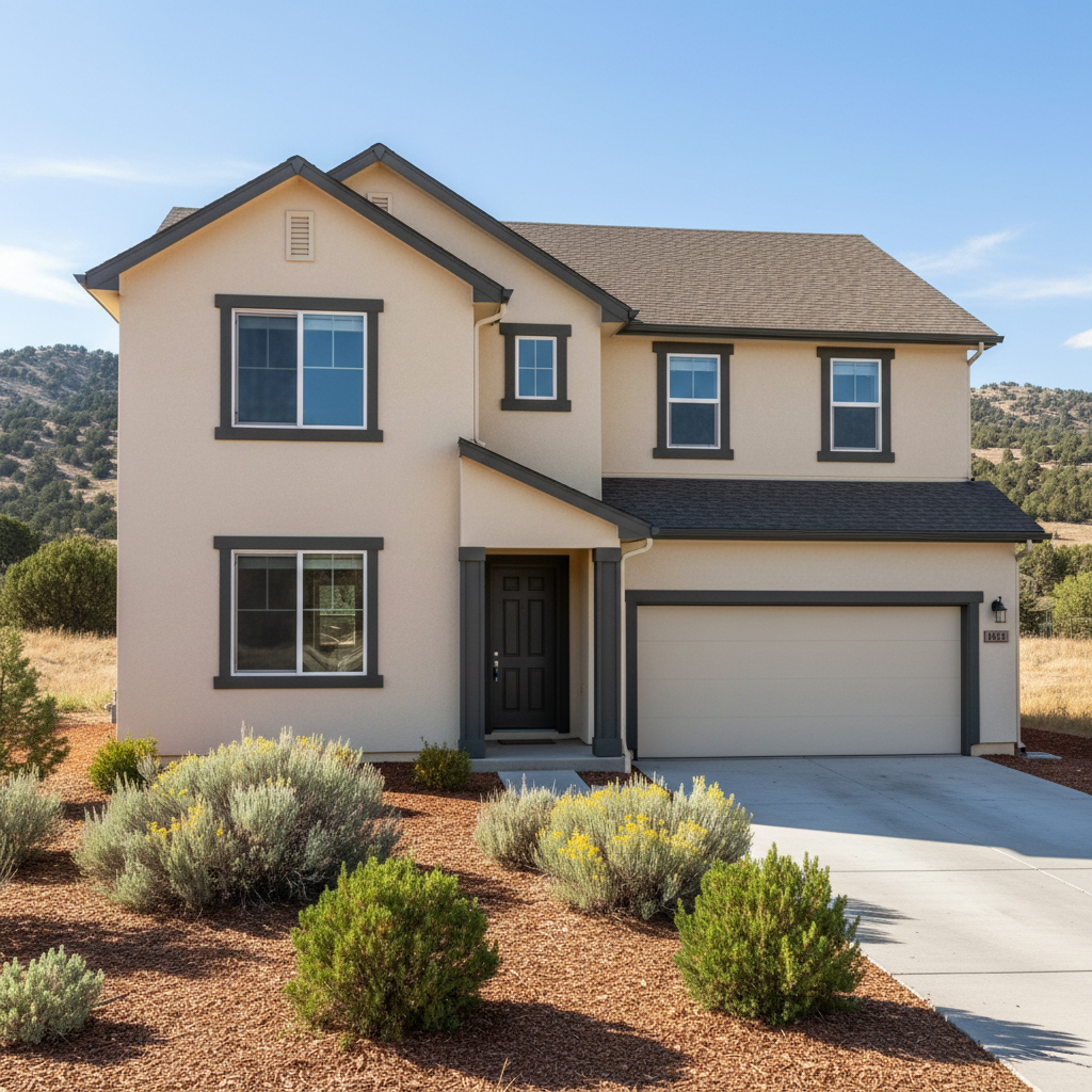 Completed stucco painting work at a residential property in Layton, UT