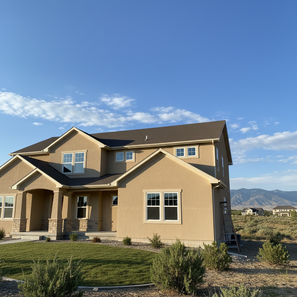 Completed stucco installation work at a residential property in Saratoga Springs, UT