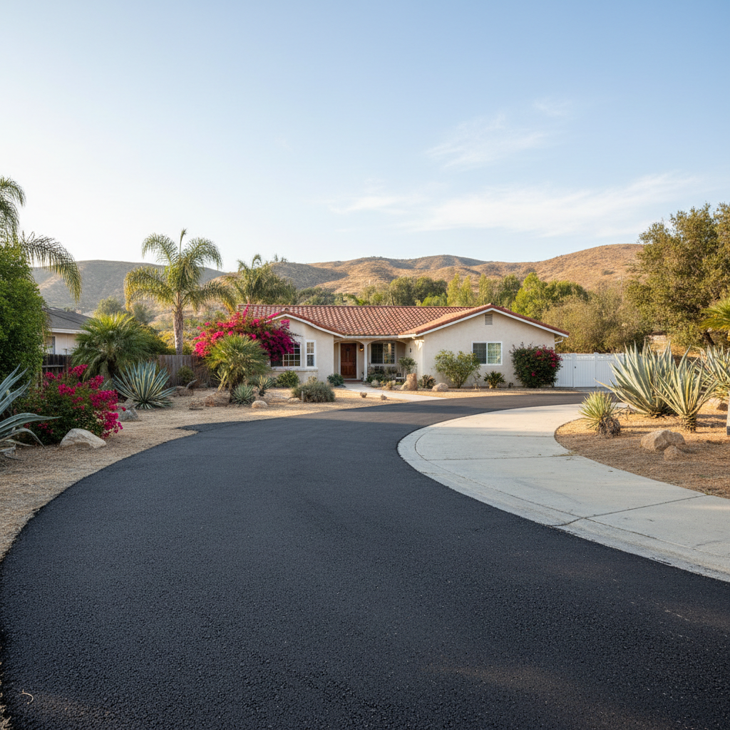 Completed asphalt repair work at a residential property in Van Nuys, CA