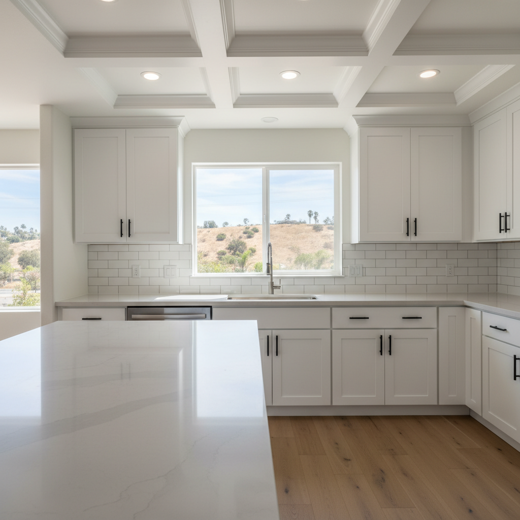Completed kitchen lighting work at a residential property in Corona, CA