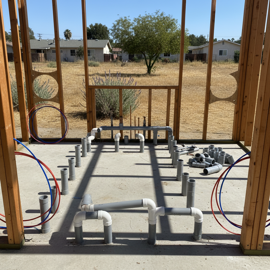 Completed plumbing rough-in work at a residential property in Inglewood, CA