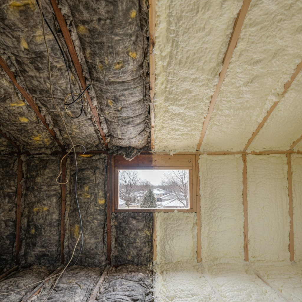 Completed open cell spray foam work at a residential property in Elgin, IL