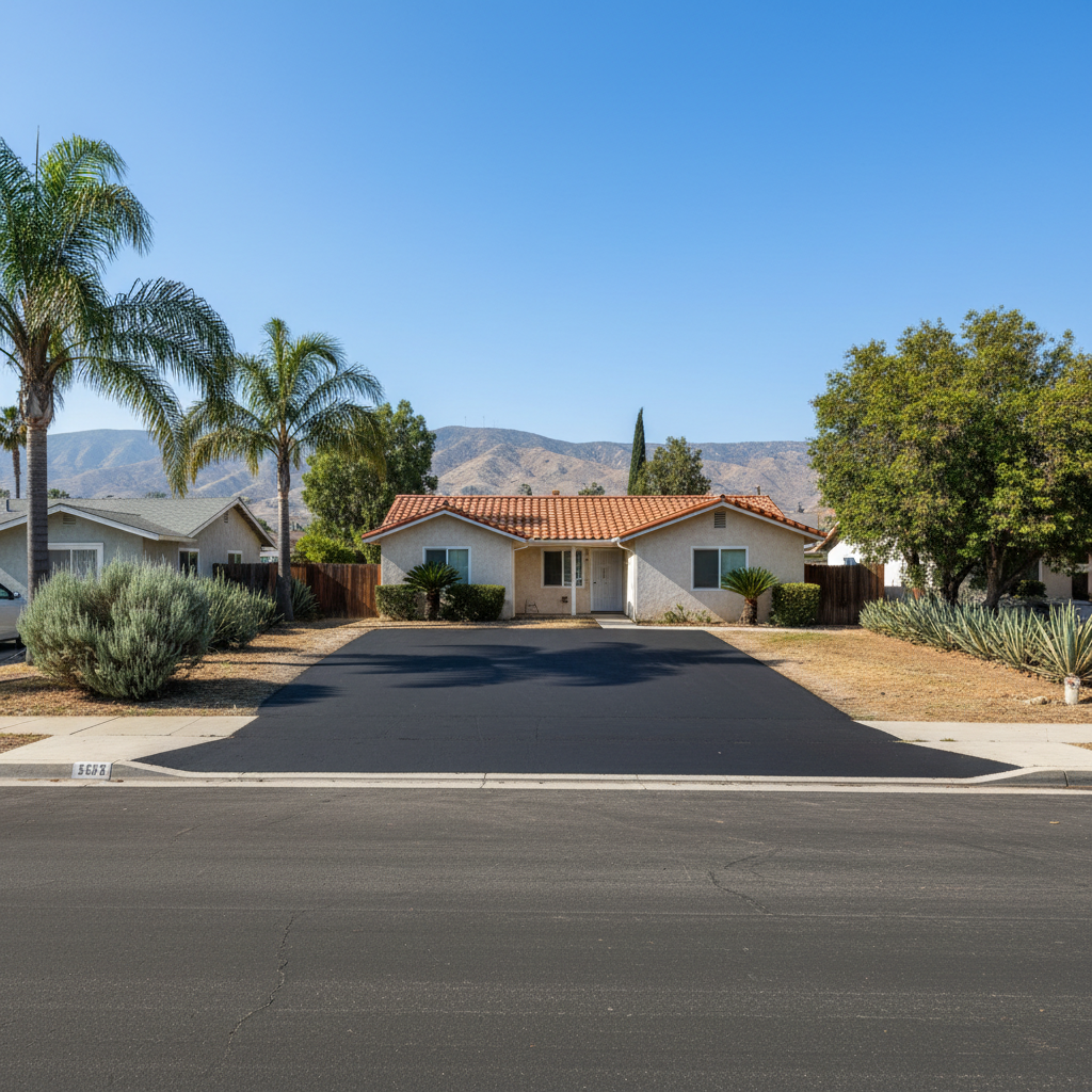 Completed asphalt repair work at a residential property in Van Nuys, CA