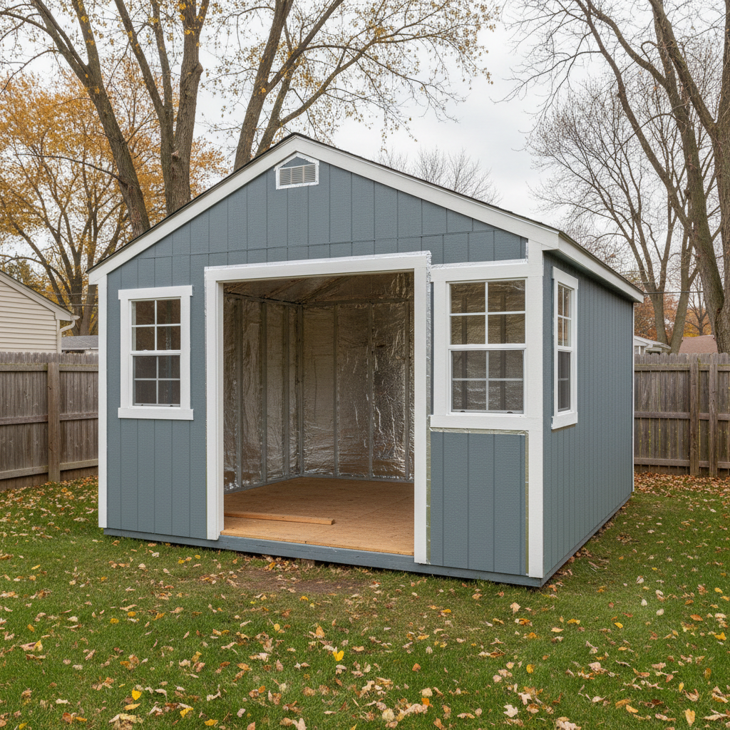 Completed shed insulation work at a residential property in Arlington Heights, IL